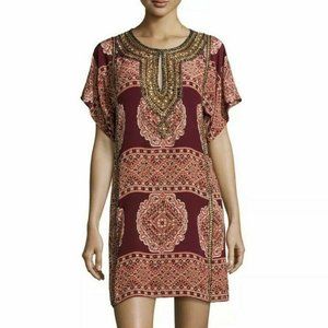CALYPSO ST BARTH Brama Beaded Split Neck Silk Dress